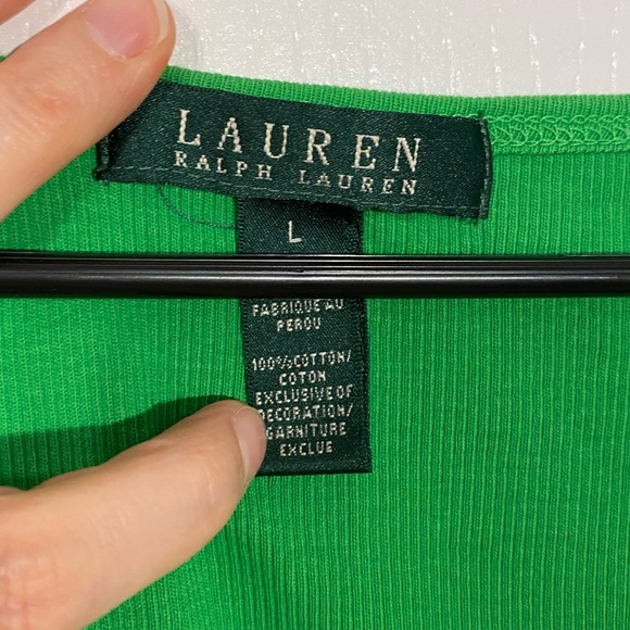 Y2K Lauren Ralph Lauren Embroidered Logo Ribbed Knit Tank Top Vintage Green LG - Picture 4 of 5